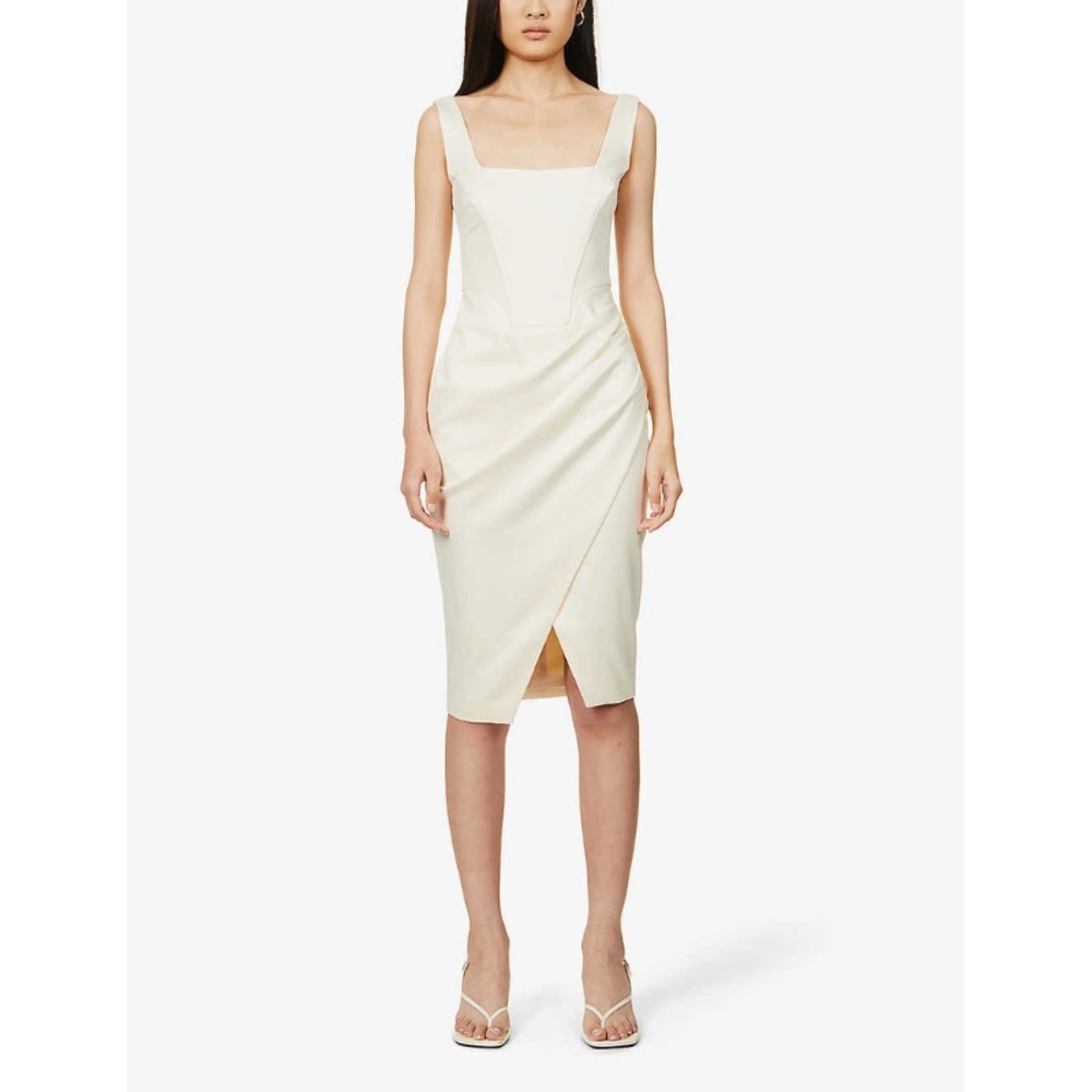 Lavish Alice - Sleeveless Square-Neck Crepe Midi Dress - Ivory